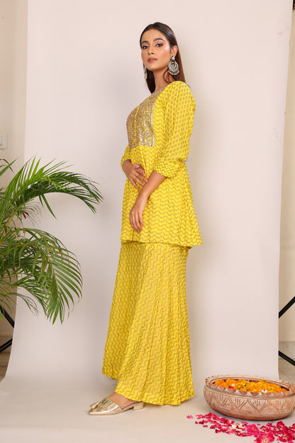 Yellow co-ord with kundan embroidery