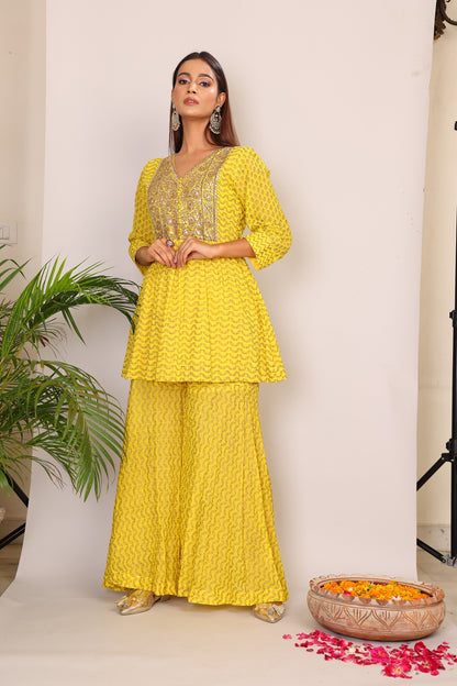 Yellow co-ord with kundan embroidery