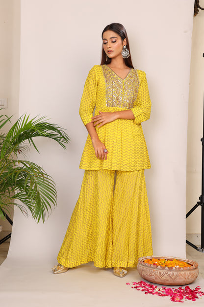 Yellow co-ord with kundan embroidery