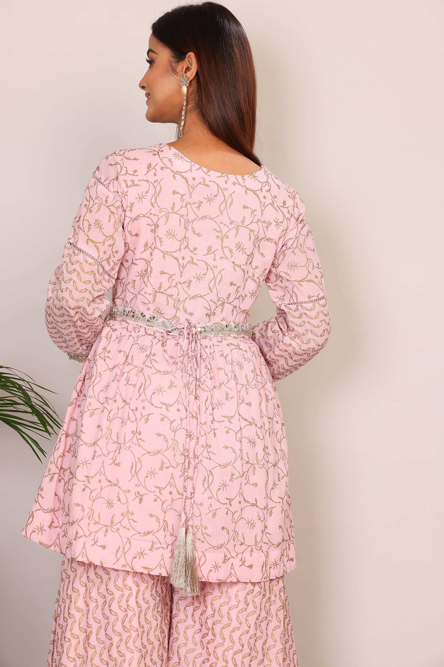 Blush hand block co-ord with belt embroidery