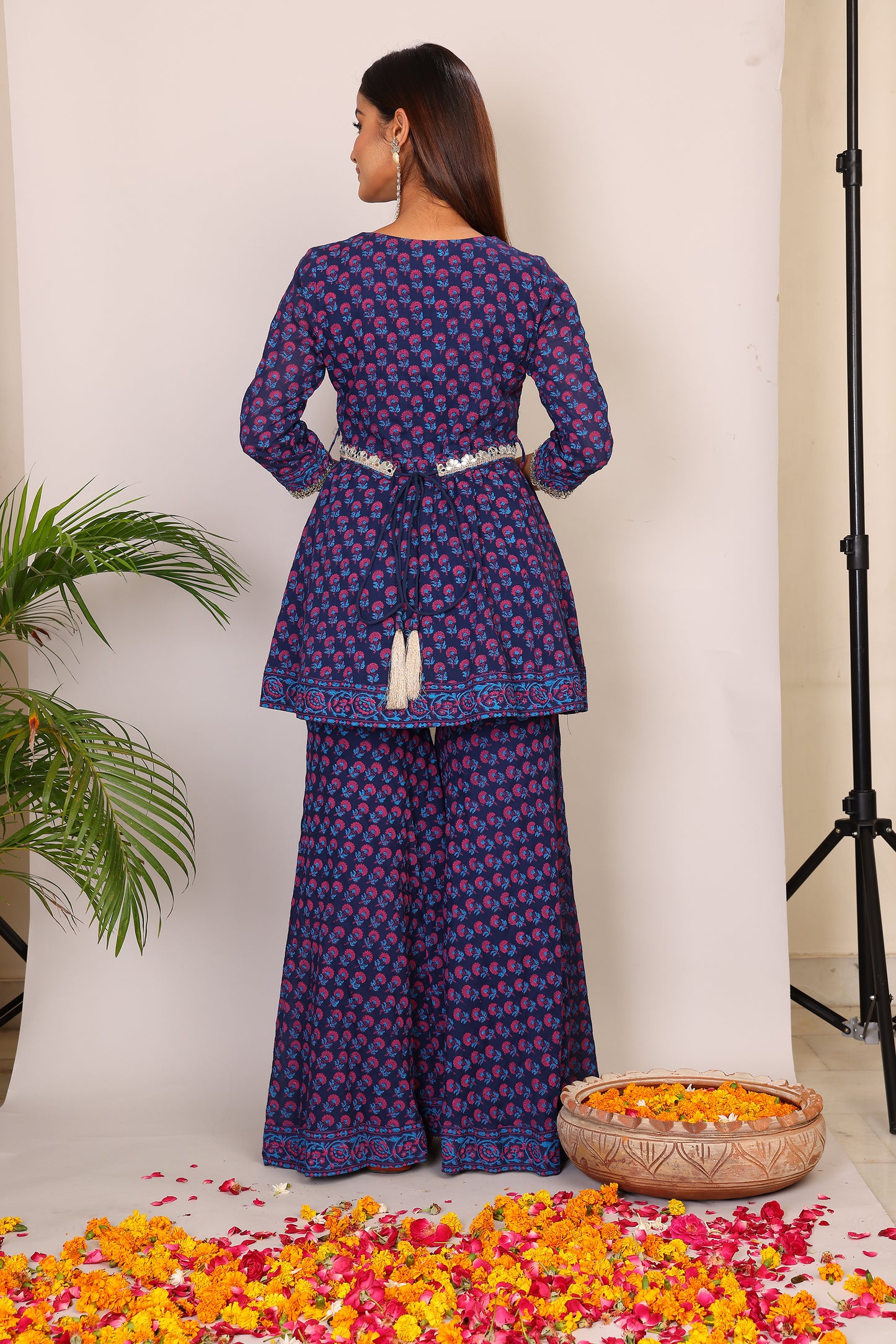 Violet hand block co-ord with belt embroidery