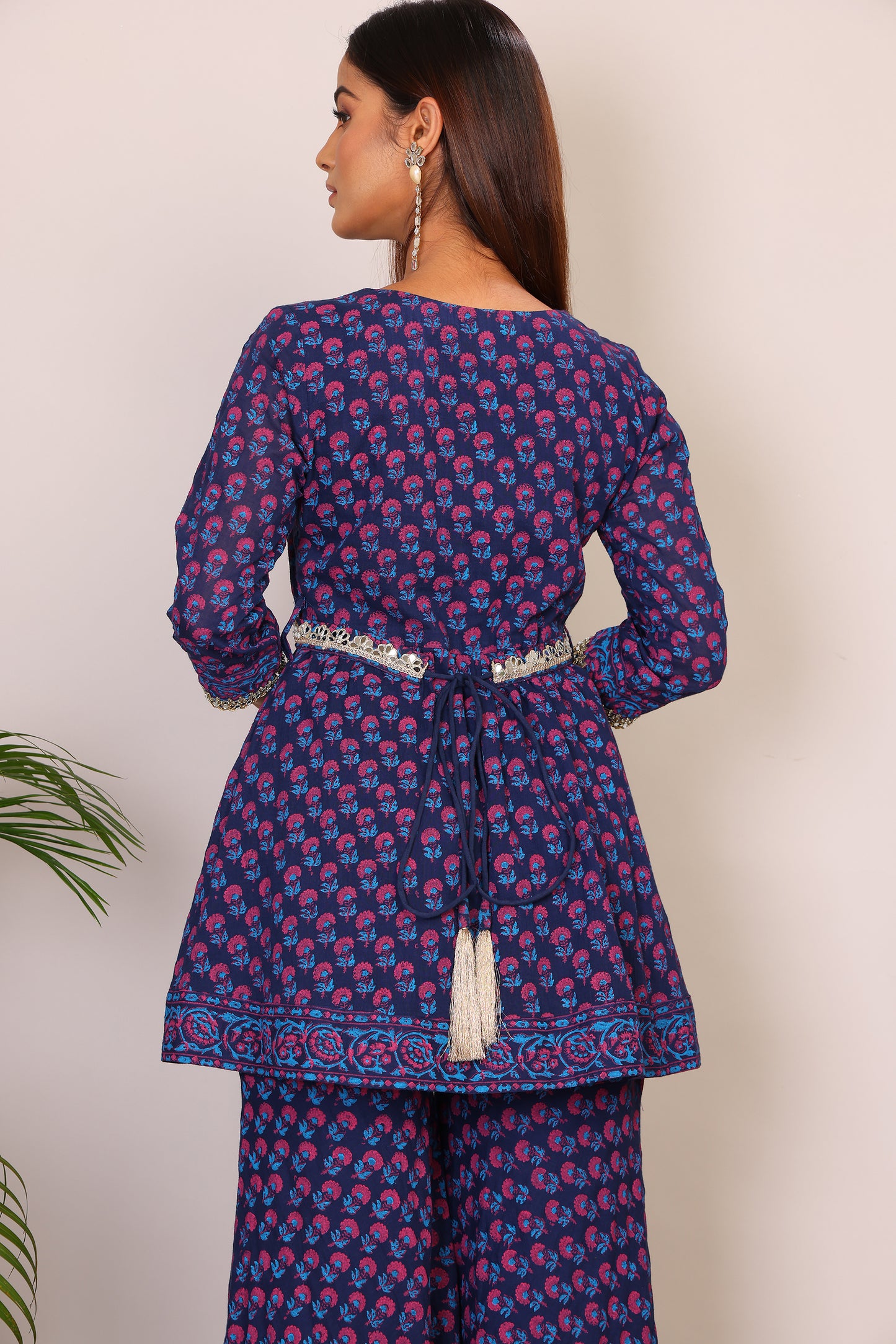 Violet hand block co-ord with belt embroidery