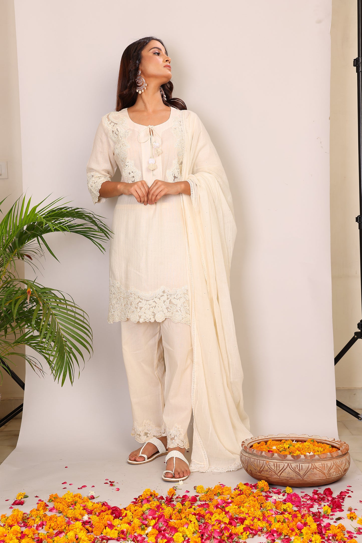 Dori embroidered kurta pants and dupatta