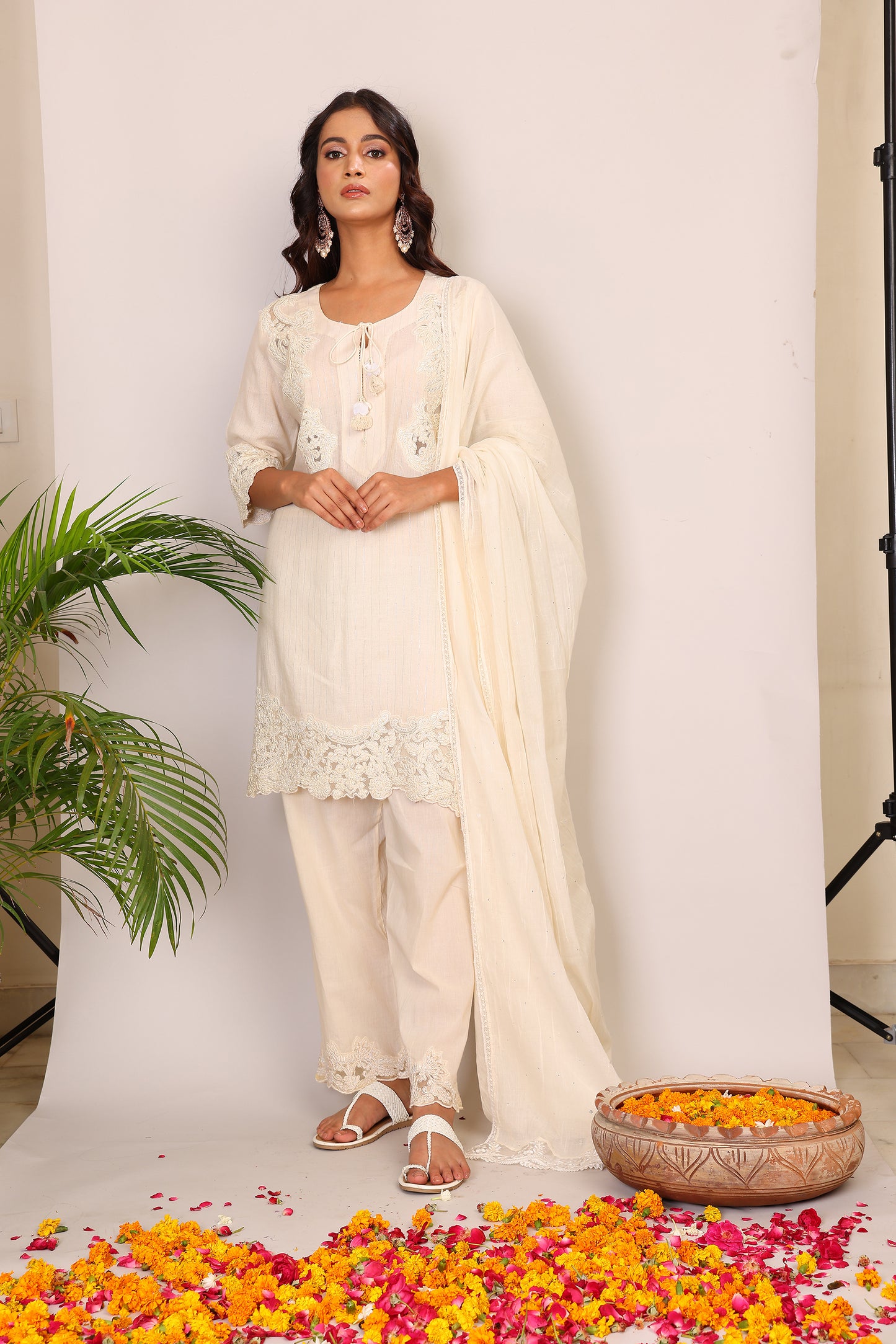 Dori embroidered kurta pants and dupatta