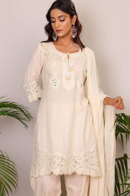 Dori embroidered kurta pants and dupatta