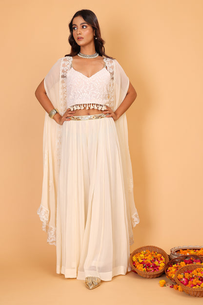 Ivory blouse cape and palazzo