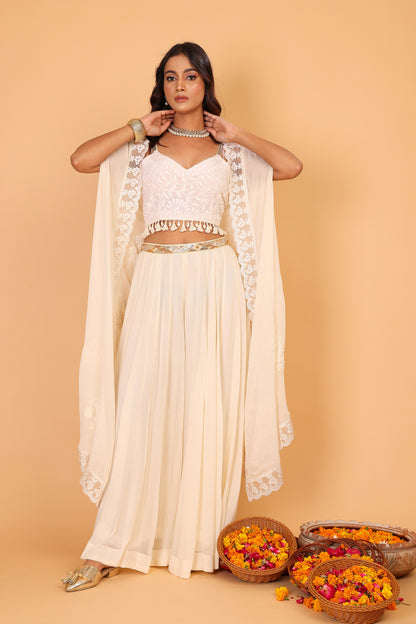 Ivory blouse cape and palazzo