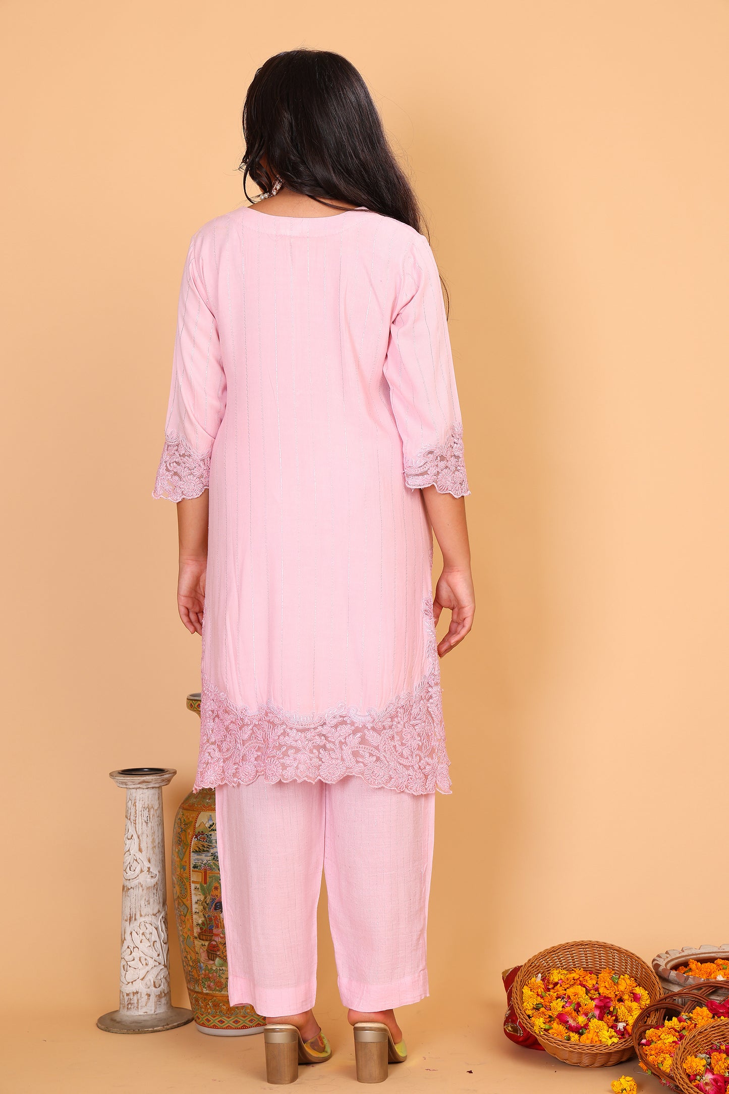 Blush Dori embroidered kurta pants and dupatta