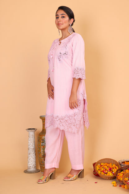 Blush Dori embroidered kurta pants and dupatta