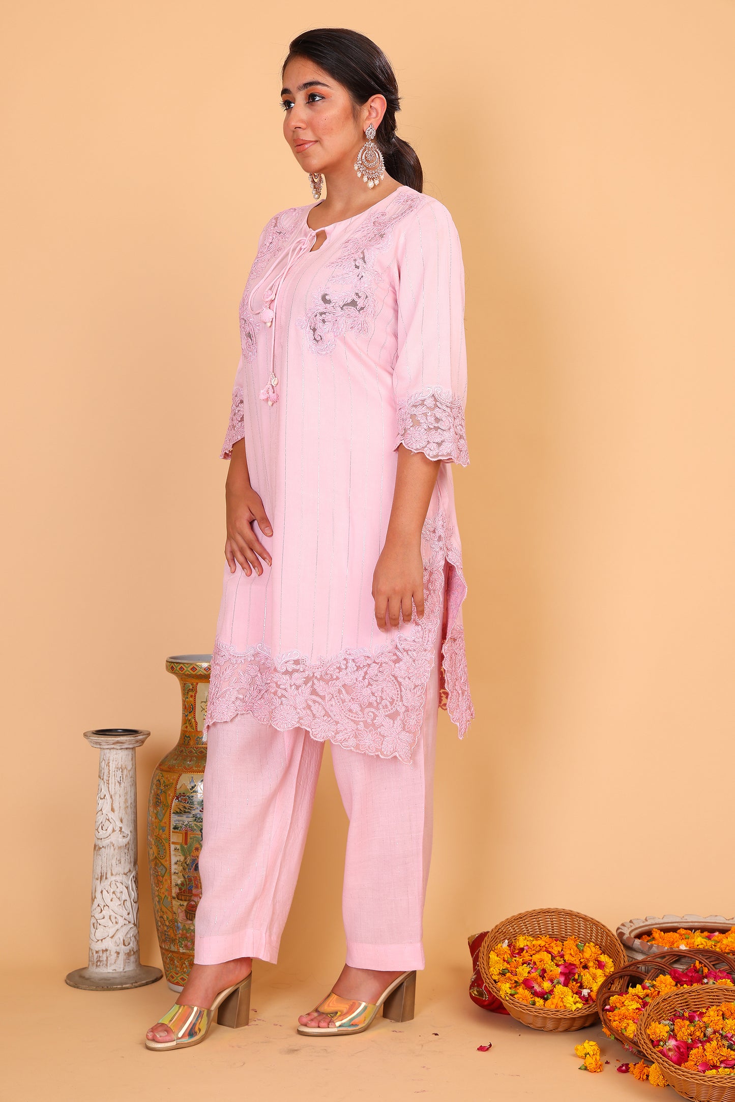 Blush Dori embroidered kurta pants and dupatta