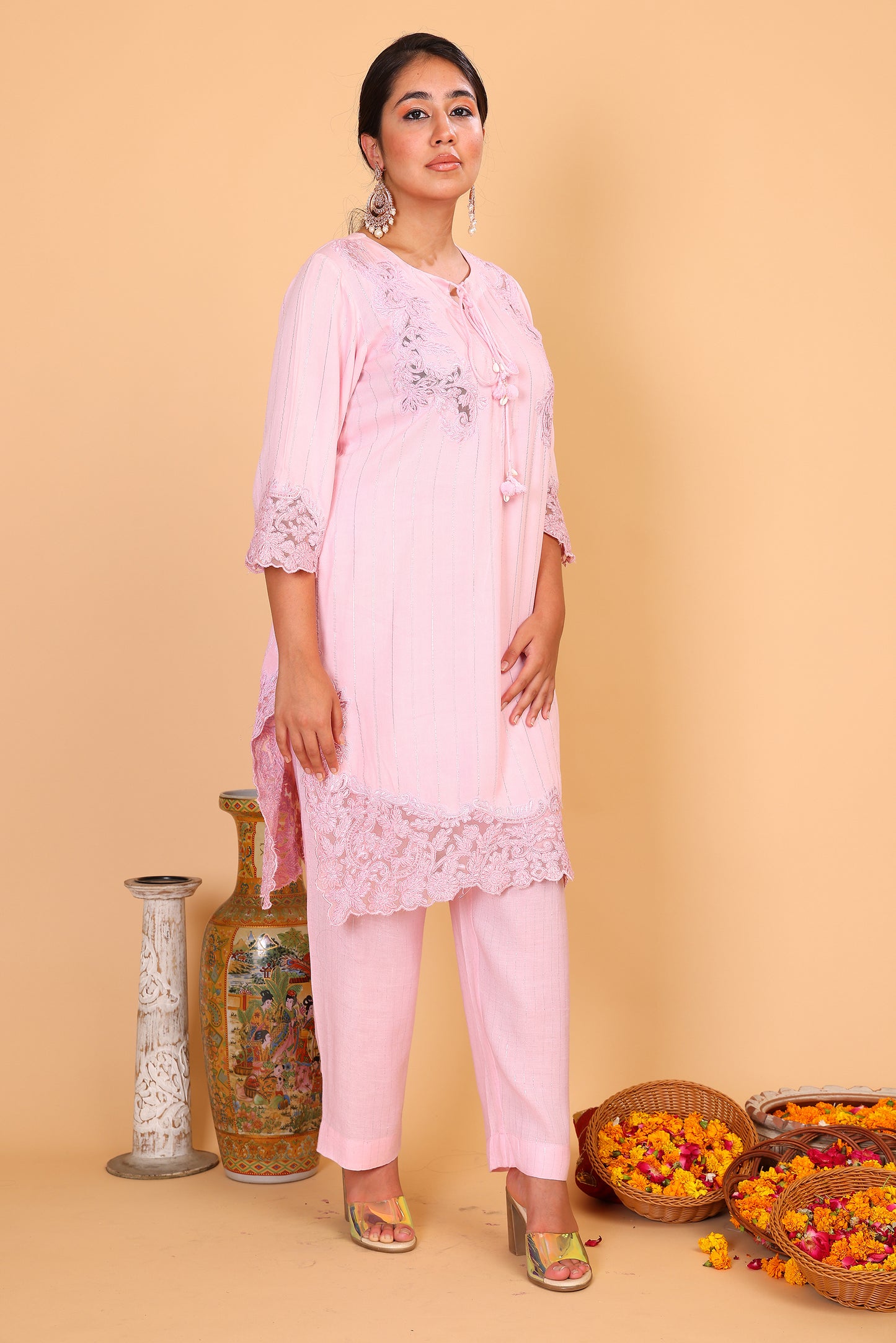 Blush Dori embroidered kurta pants and dupatta