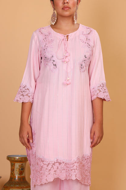 Blush Dori embroidered kurta pants and dupatta