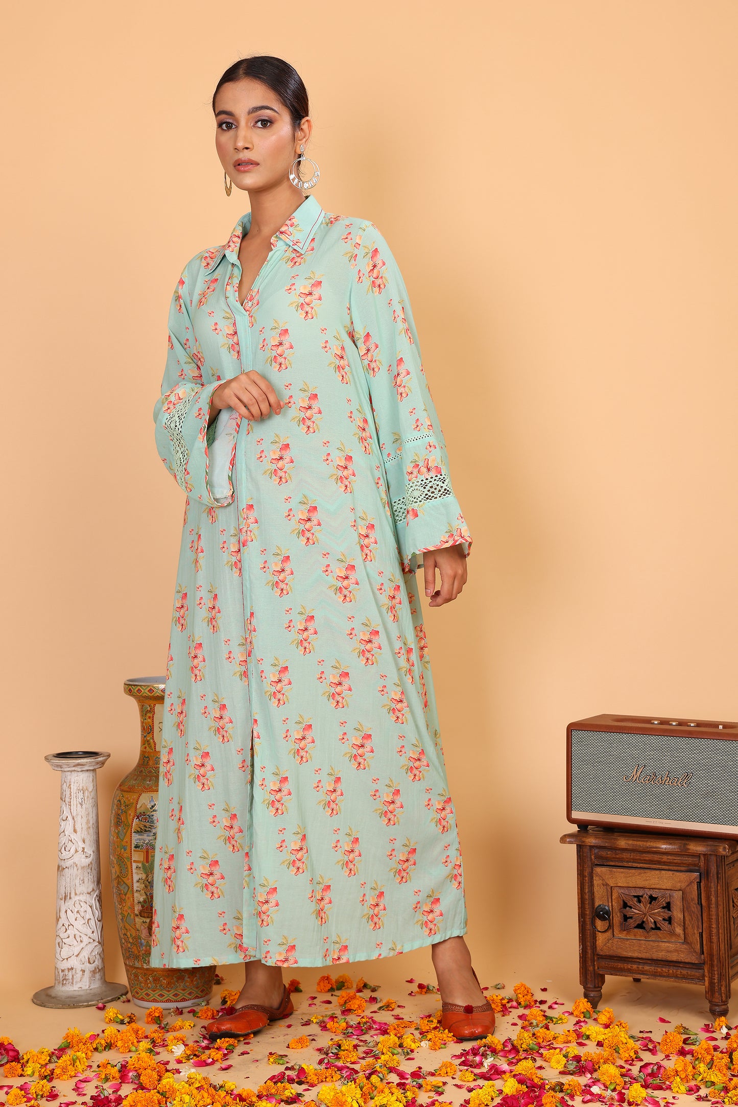 Floral kurta with collar