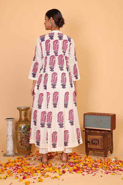 Kalidaar anarkali with hand block print and pants