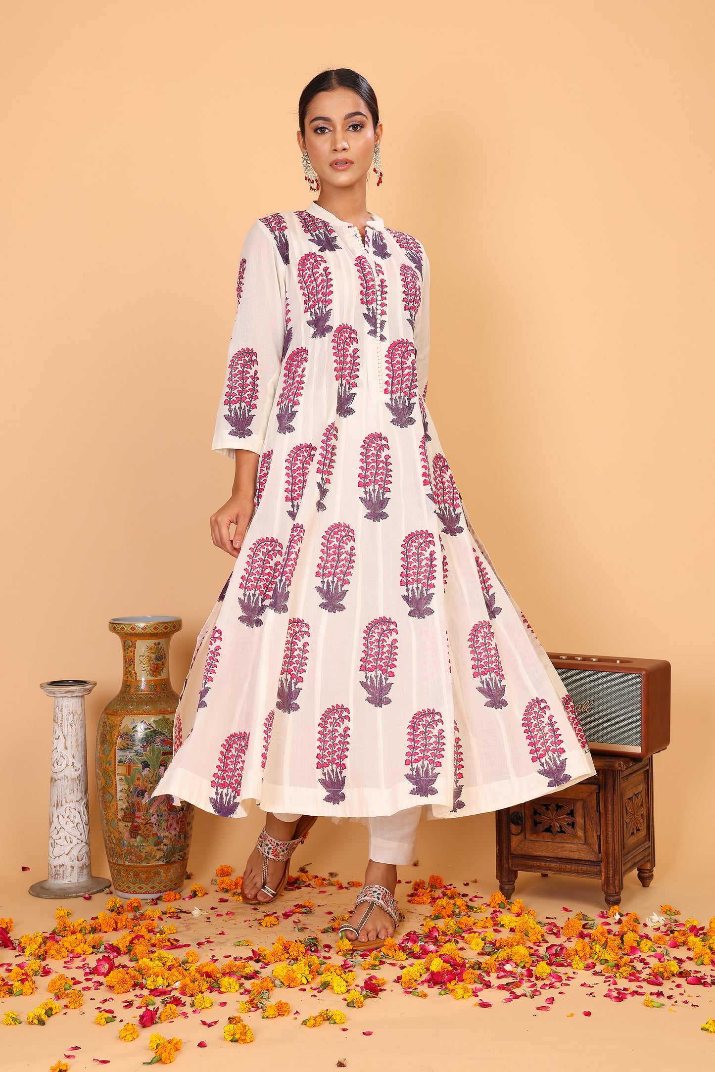 Kalidaar anarkali with hand block print and pants