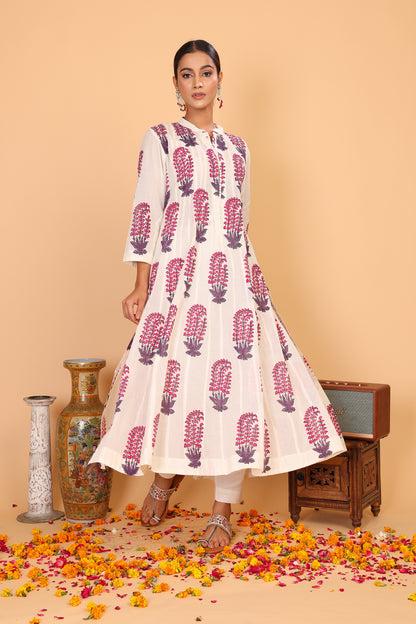 Kalidaar anarkali with hand block print and pants