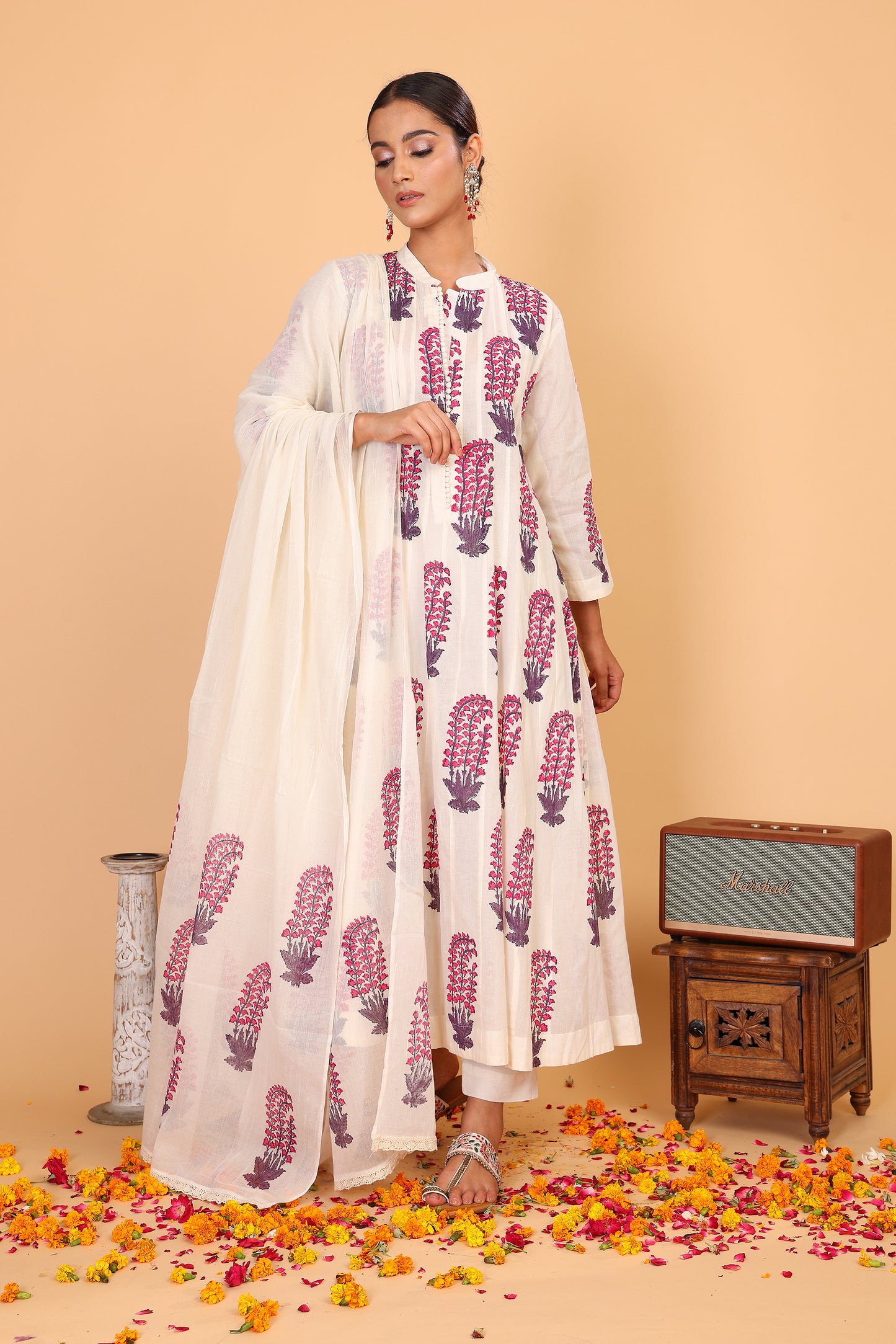 Kalidaar anarkali with hand block print and pants