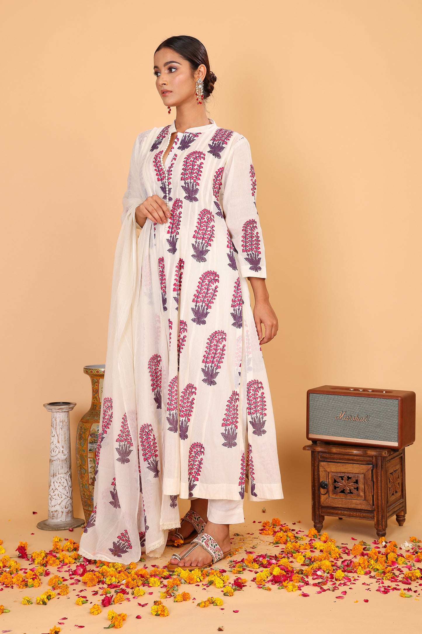 Kalidaar anarkali with hand block print and pants