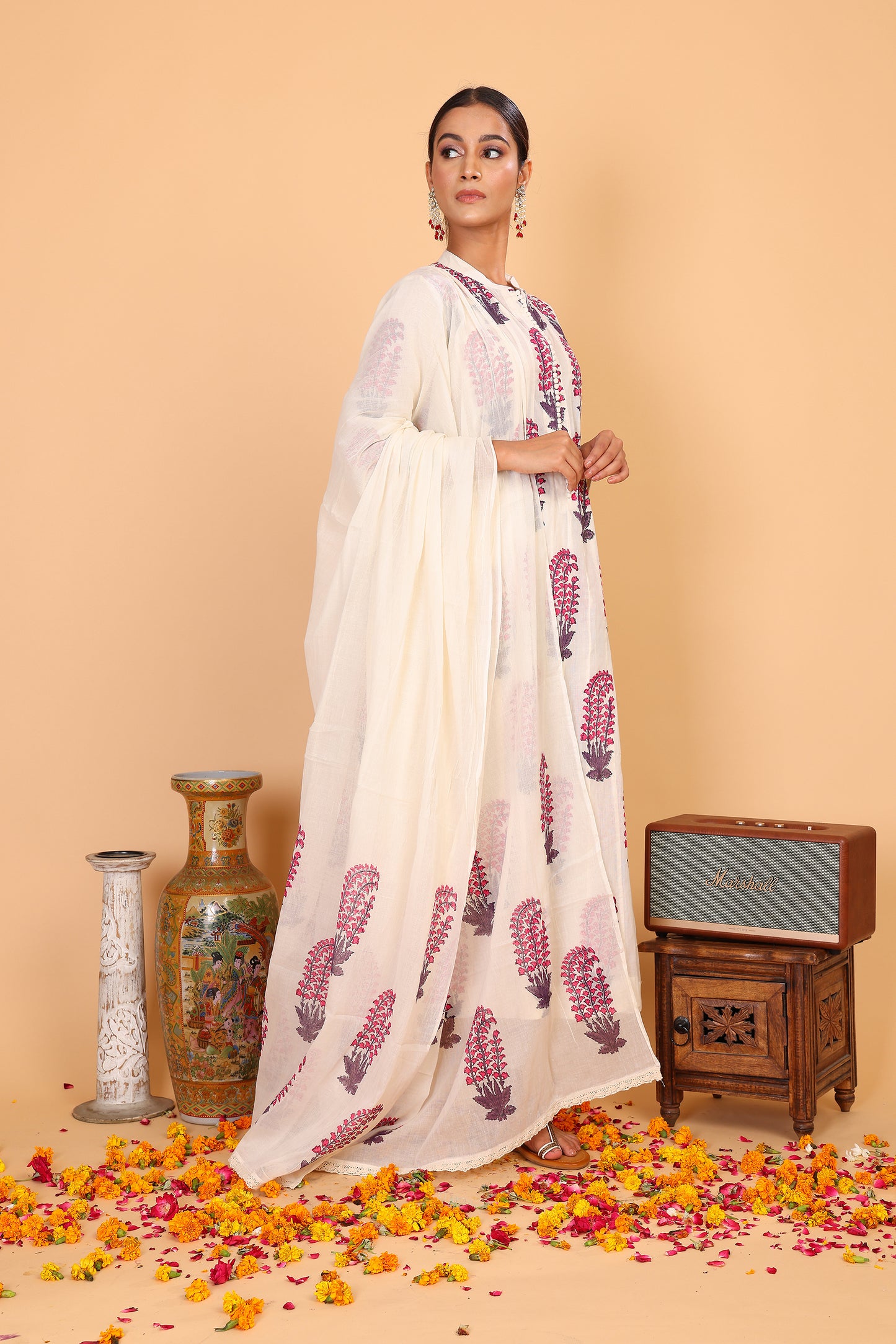 Kalidaar anarkali with hand block print and pants