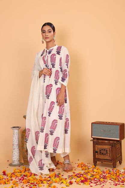 Kalidaar anarkali with hand block print and pants