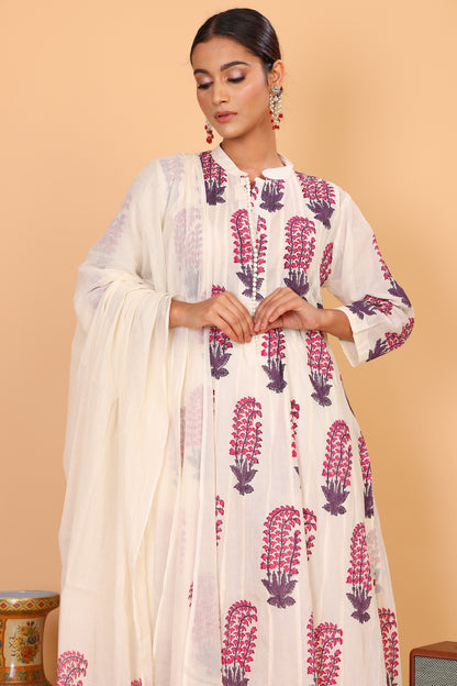 Kalidaar anarkali with hand block print and pants