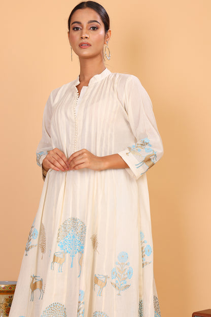 Kalidaar anarkali with pastel block print