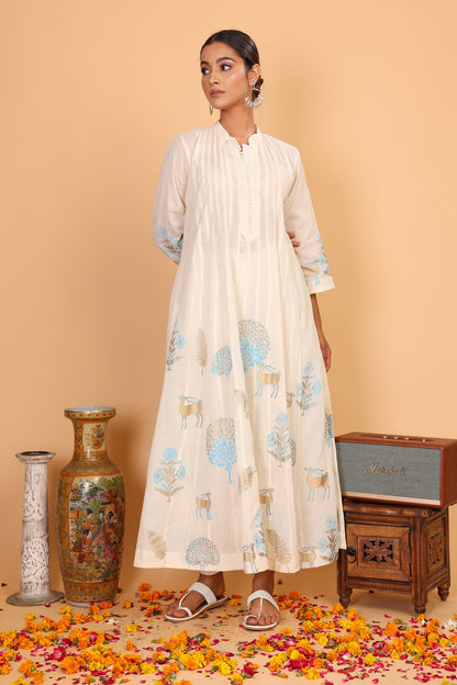 Kalidaar anarkali with pastel block print