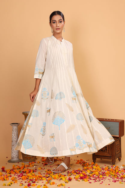 Kalidaar anarkali with pastel block print