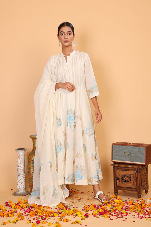 Kalidaar anarkali with pastel block print