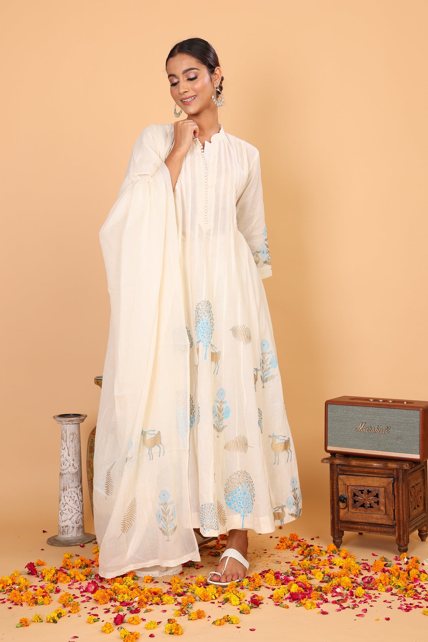 Kalidaar anarkali with pastel block print