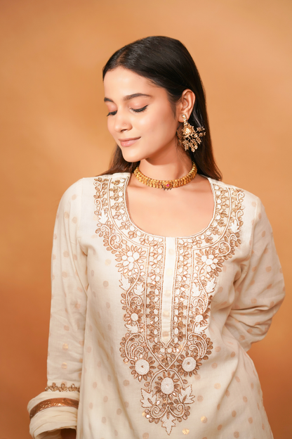 Ivory kurta with bead and gota embroidery with Ghagri