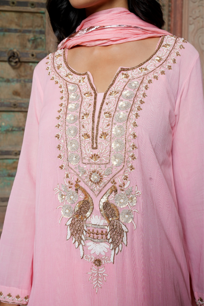 A soft blush-pink kurta Set
