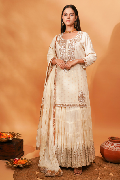 Ivory kurta with bead and gota embroidery with Ghagri