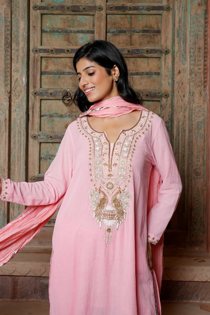 A soft blush-pink kurta Set