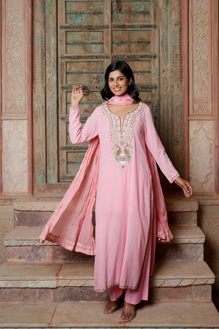 A soft blush-pink kurta Set