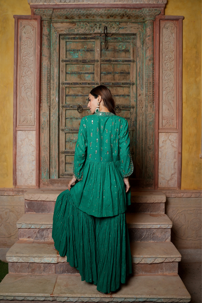 An emerald green sharara set