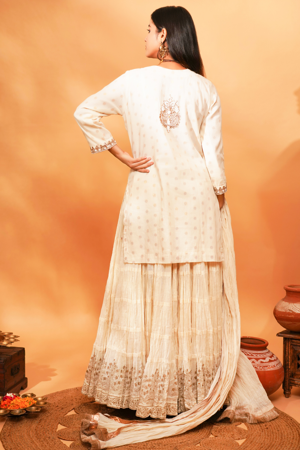 Ivory kurta with bead and gota embroidery with Ghagri