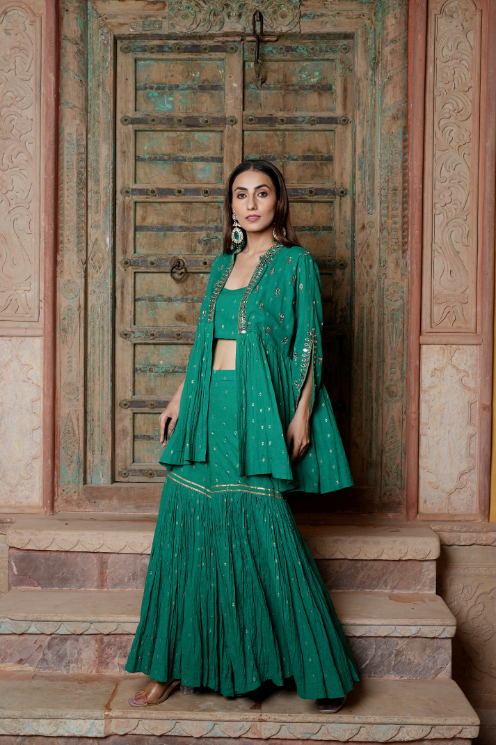 An emerald green sharara set