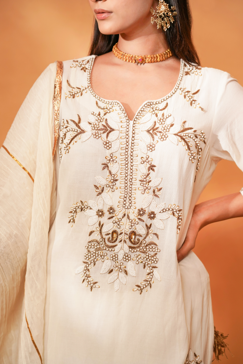 Ivory kurta with flared Pants