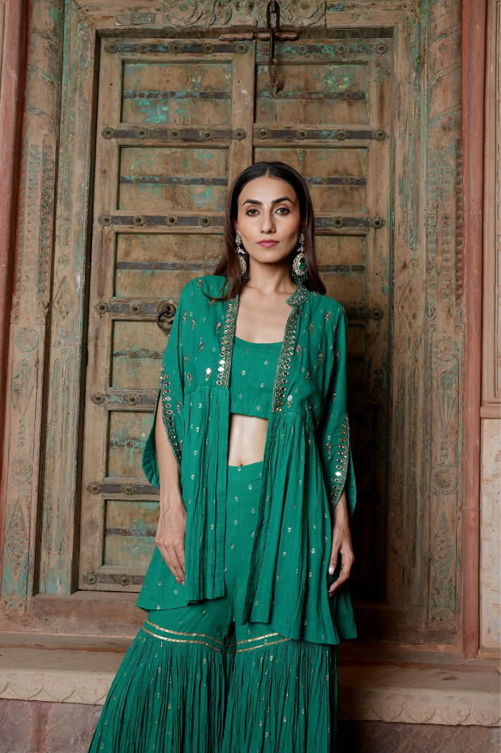 An emerald green sharara set