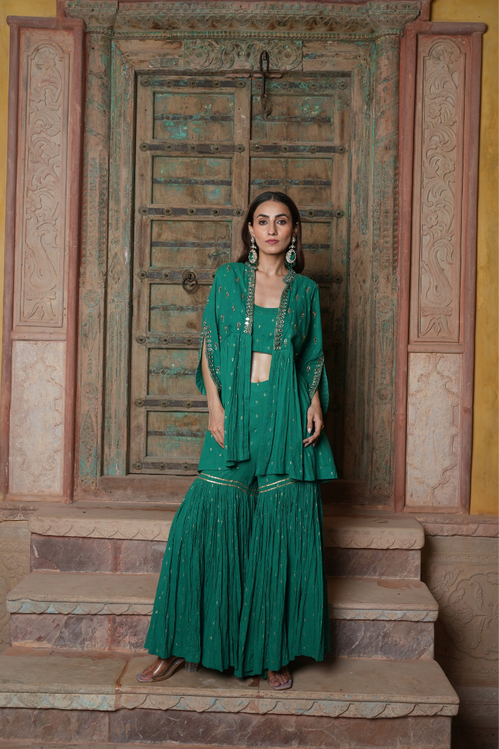 An emerald green sharara set