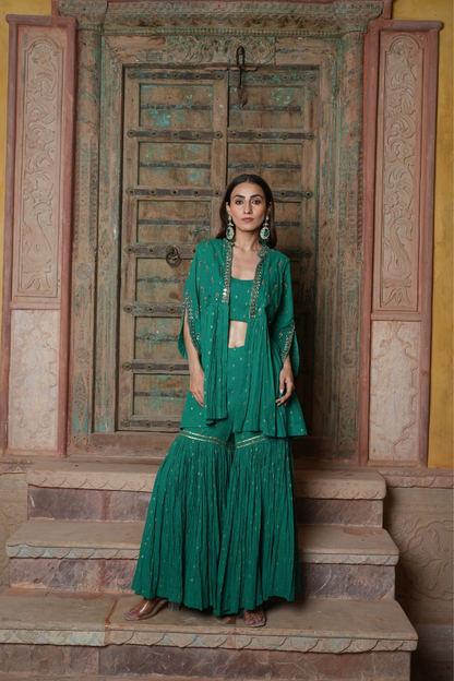 An emerald green sharara set