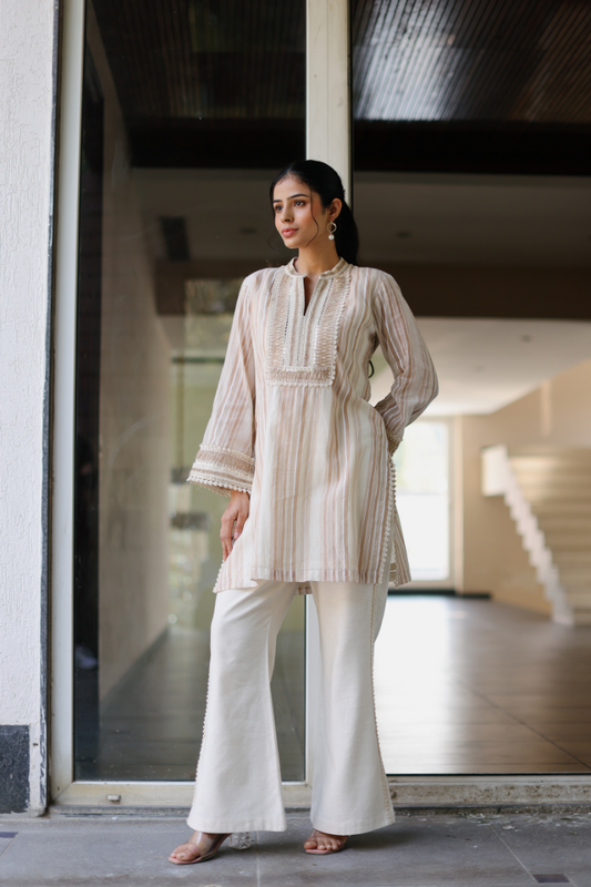 Striped Neutral Tunic Set