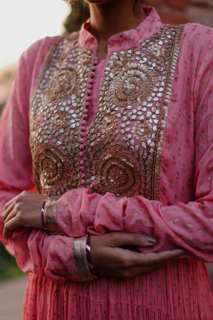 Pink crushed kurta with gotta work