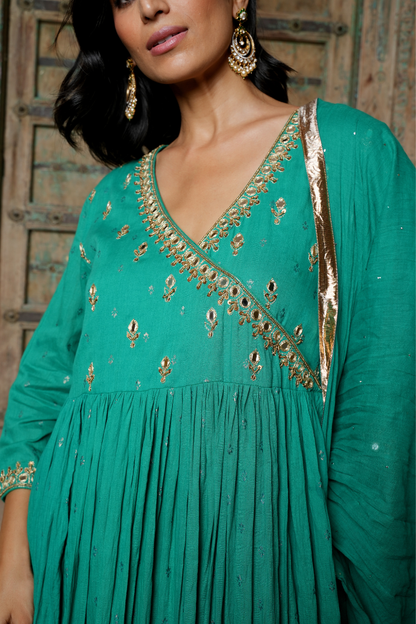A rich green anarkali