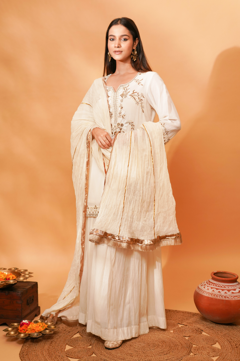 Ivory kurta with flared Pants