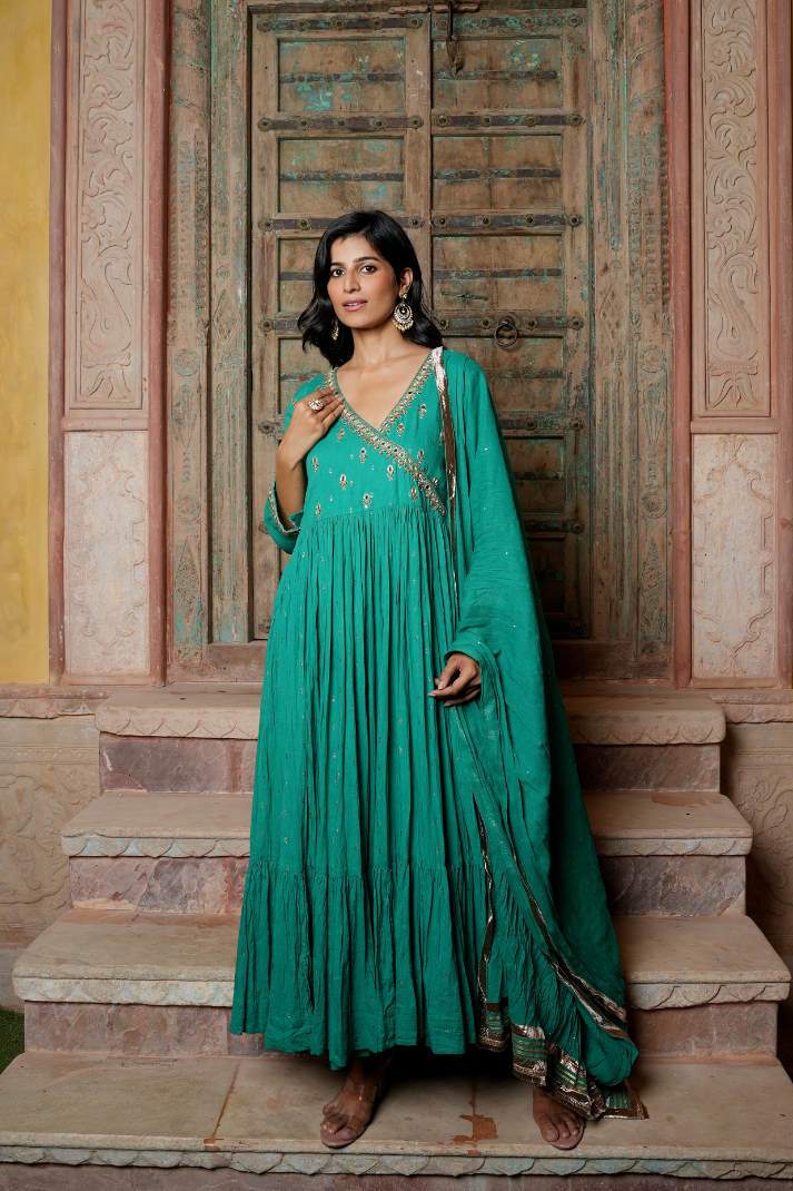 A rich green anarkali