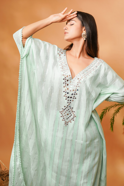 Blue mirror work Kaftan with Pants