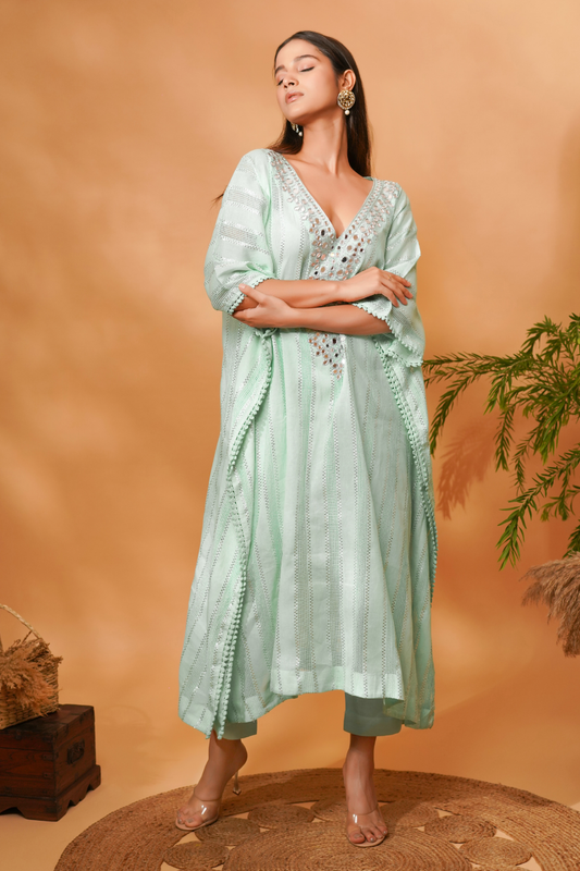 Blue mirror work Kaftan with Pants