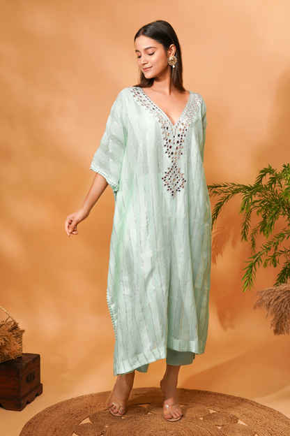 Blue mirror work Kaftan with Pants